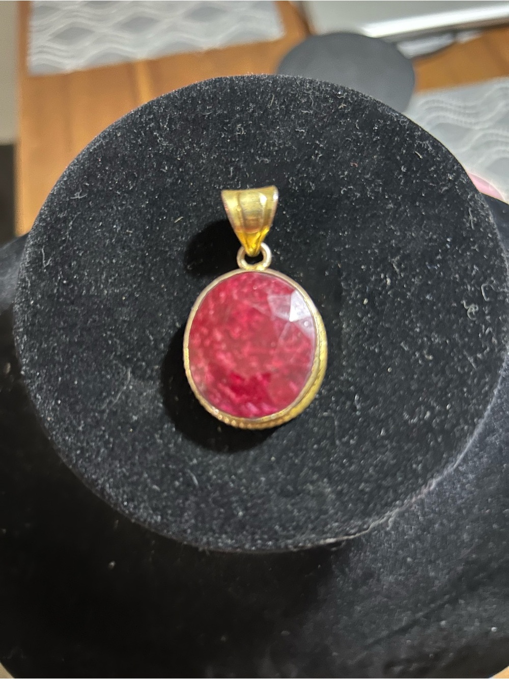 Large Gold-Tone Red Oval Pendant Necklace - Women's Jewelry